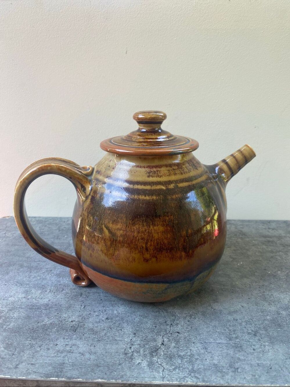 Clouds Folsom 2002 Studio Pottery Teapot Drip Glaze Brown Rustic Cottagecore